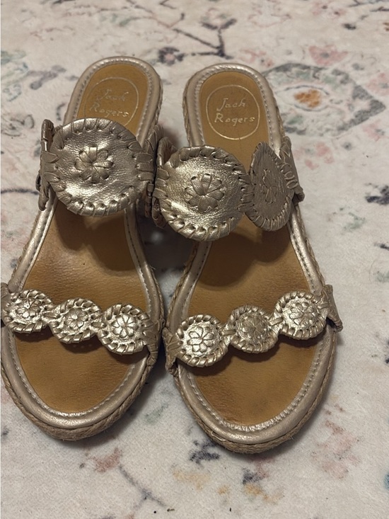 Jack Rogers Shoes - Jack Rogers Metallic Champagne Leather sandal with small heel. Size